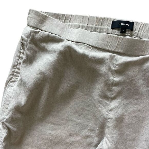 Theory Linen Ankle Crop Pull On Pants Women’s Size 8 M Khaki Beige Flat Front - Picture 2 of 4